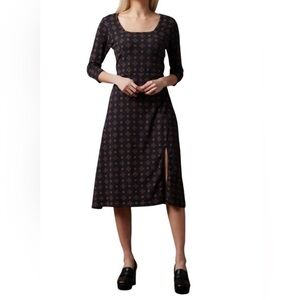 KNOWN SUPPLY 💯% Organic Cotton Elegant Black and Brown Patterned Dress NWOT